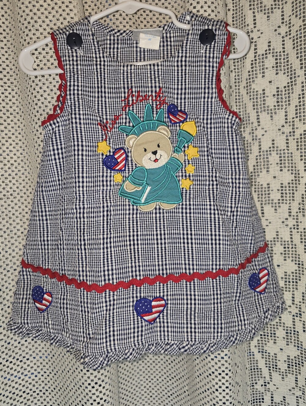 Alexis 2T Vintage Patriotic Miss Liberty, Gingham sleeveless Dress, Toddler